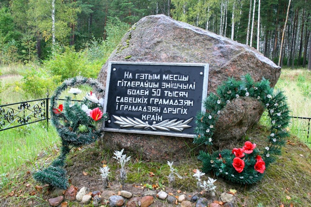 «Памятный камень с мемориальной доской» на месте расстрелов мирных жителей в лесном массиве у д.Бронная Гора